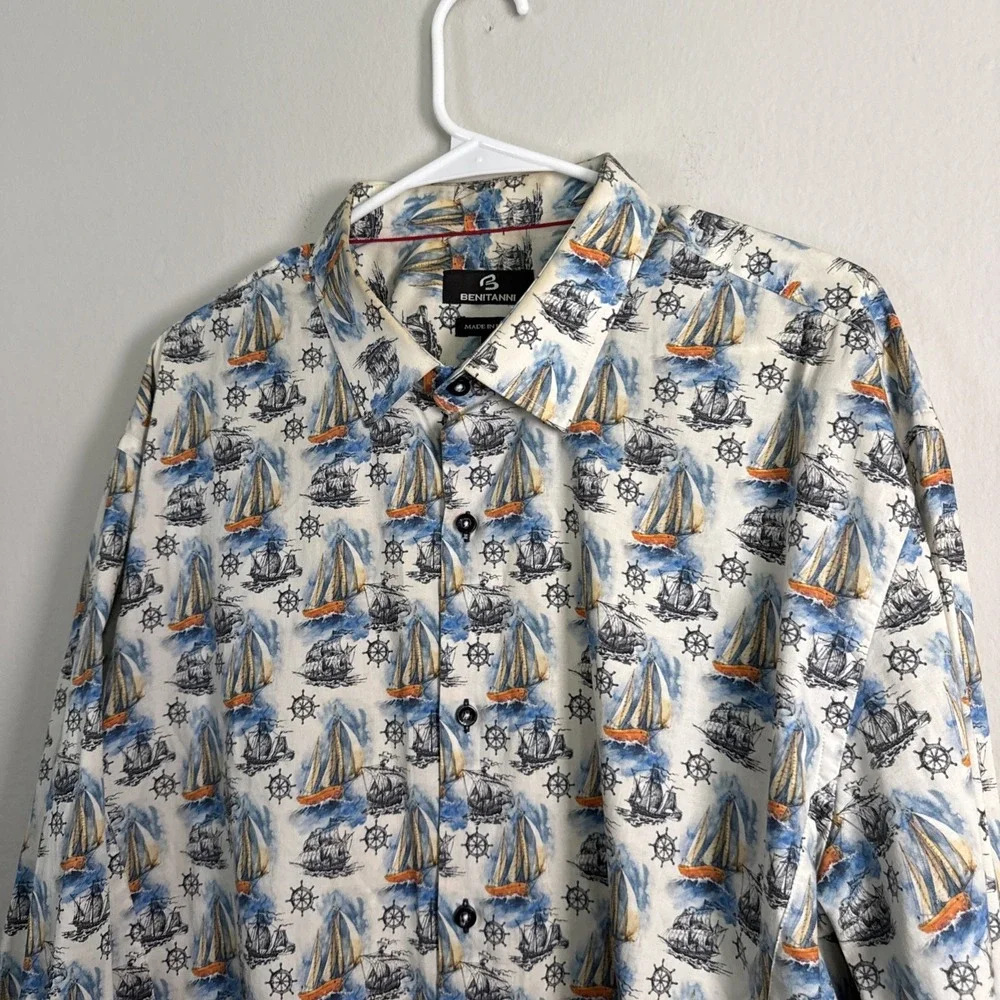 Benitanni Marco Vintage Boat Men's Italian Luxury Nautical Button Down Shirt 3xl